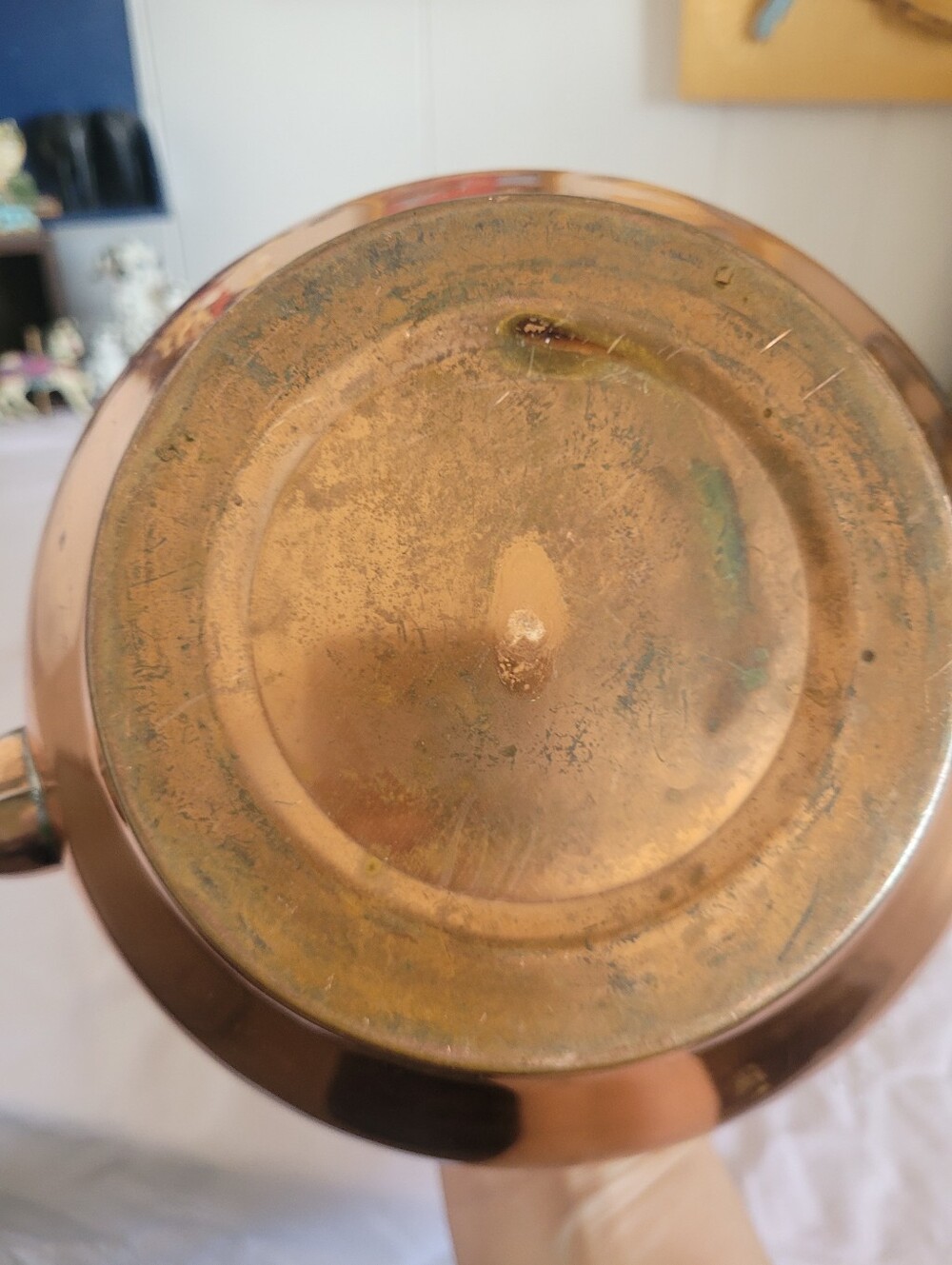 Vintage Copper Tea Kettle with Porcelain Handle and Lid Knob - Picture 9 of 12